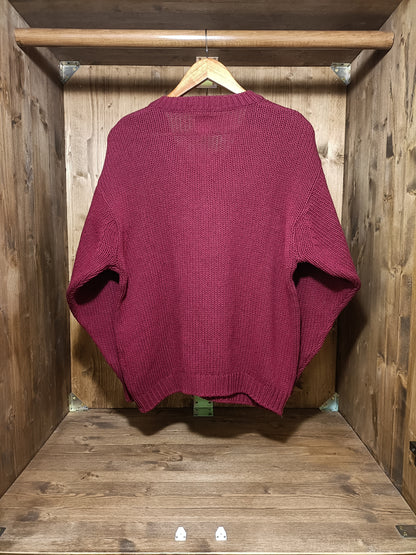 Burgundy V neck jumper 1984