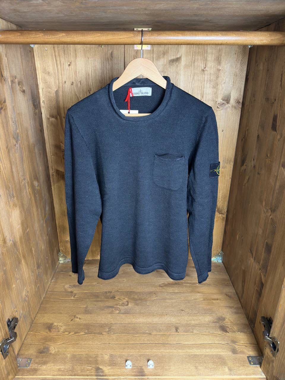 AW18 CHEST POCKET WOOL JUMPER in Dark Grey