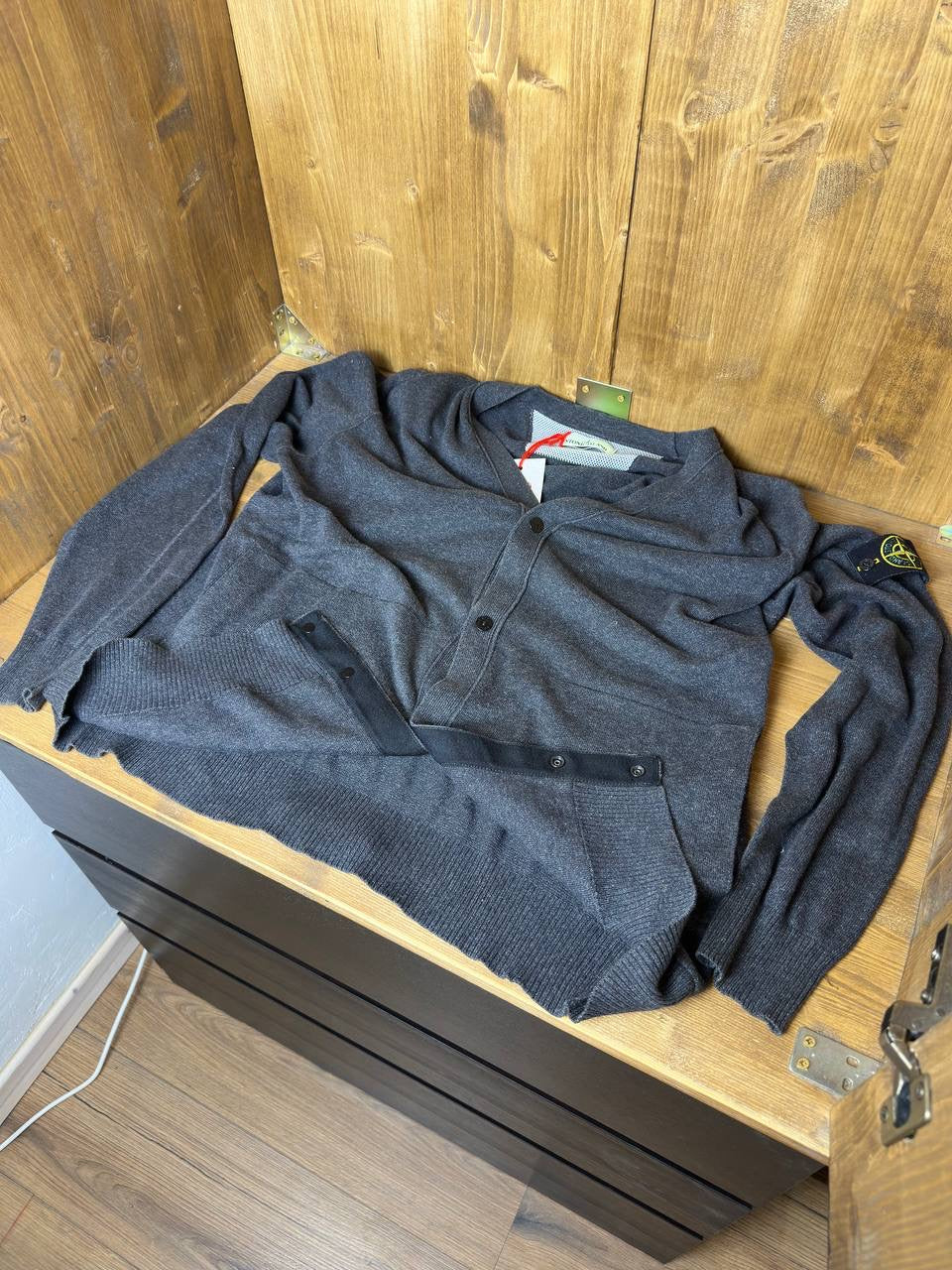 SS15 BUTTONED CARDIGAN in Dark Grey