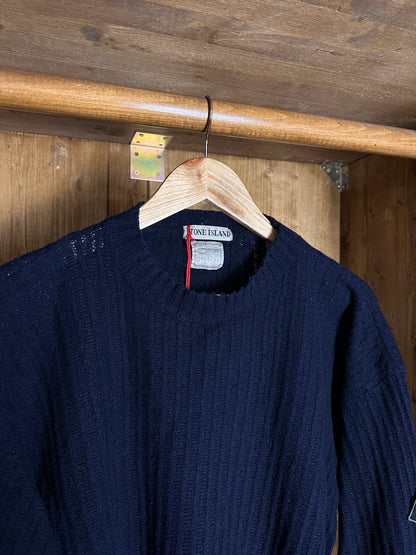 AW92 Wollripppullover in Ozeanblau