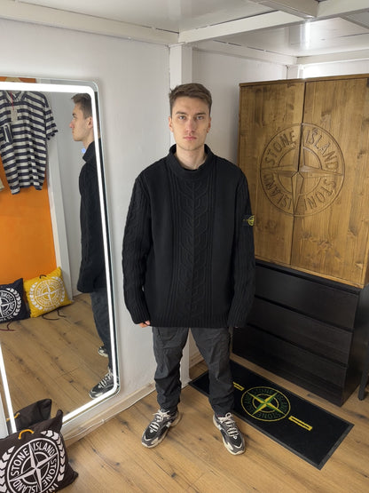 AW20 ARAN MOTIF WOOL JUMPER in Black