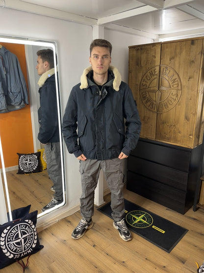 AW10 OXFORD NYLON SHEARLING BOMBER in Gray Blue