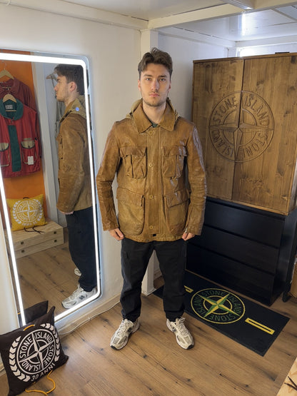 AW09 C.P. COMPANY LEATHER GOGGLE JACKET in Brown Beige