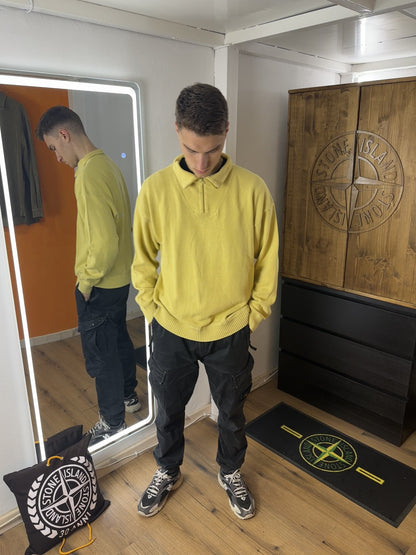 SS90s COTTON FLAX 1/4 ZIP JUMPER BACK SPELLOUT in Pastel Yellow