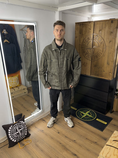 SS03 LINO RESINATO OVERSHIRT in Beige Grey