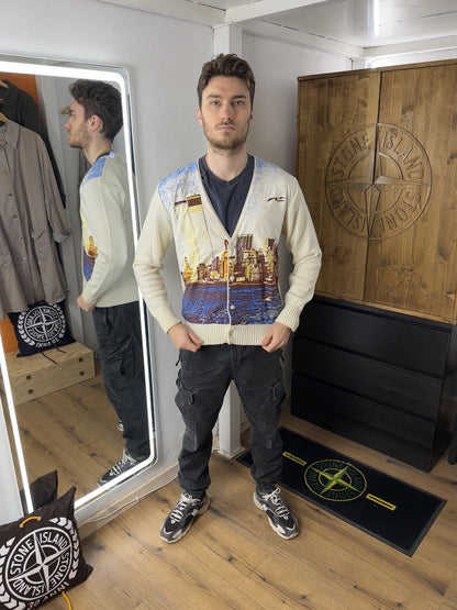 AW80s “NYC view print” WOOL CARDIGAN in White