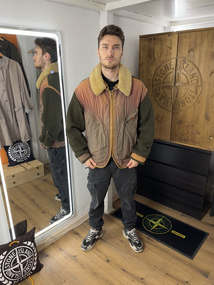 AW84 JAPANESE WRINKLED NYLON GRADIENT WITH RIBBED WOOL INSERTS in Mixed Shades of Brown