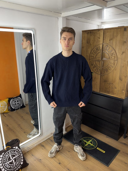 AW92 Wollripppullover in Ozeanblau