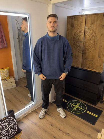 AW89 WOOL JUMPER NECK ZIP in Green Blue