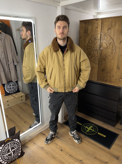 AW84 REVERSIBLE FUR COLLAR BOMBER in Orient Red & Beige Red