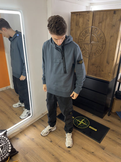 SS18 DIAGONAL ZIP COTTON HOODIE in Blue Grey (dyed from White)