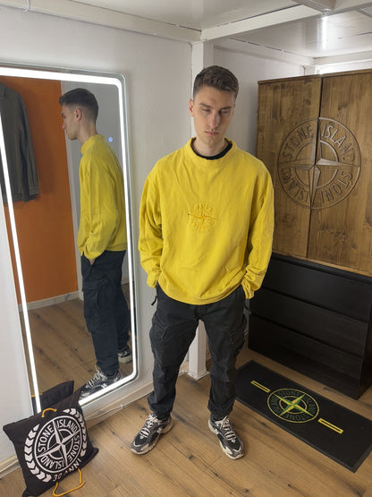 AW80s Baumwollpullover mit besticktem Kompass in Melonengelb